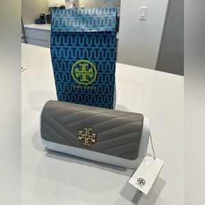 NWT Tory Burch Kira Chevron Small Flap Shoulder Bag in Gray Heron